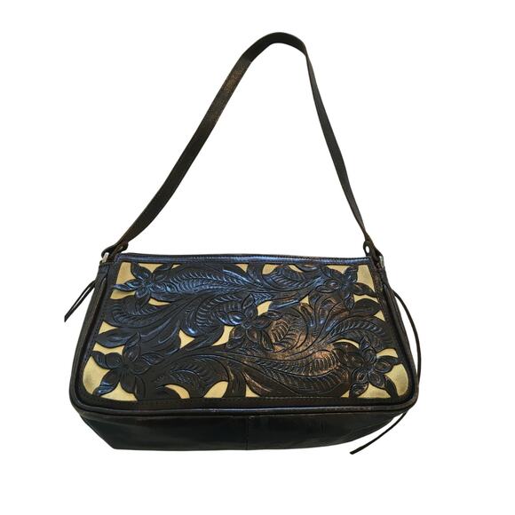 American West Handbags - American West Dark Brown Tooled Leather Western Shoulder bag / Purse